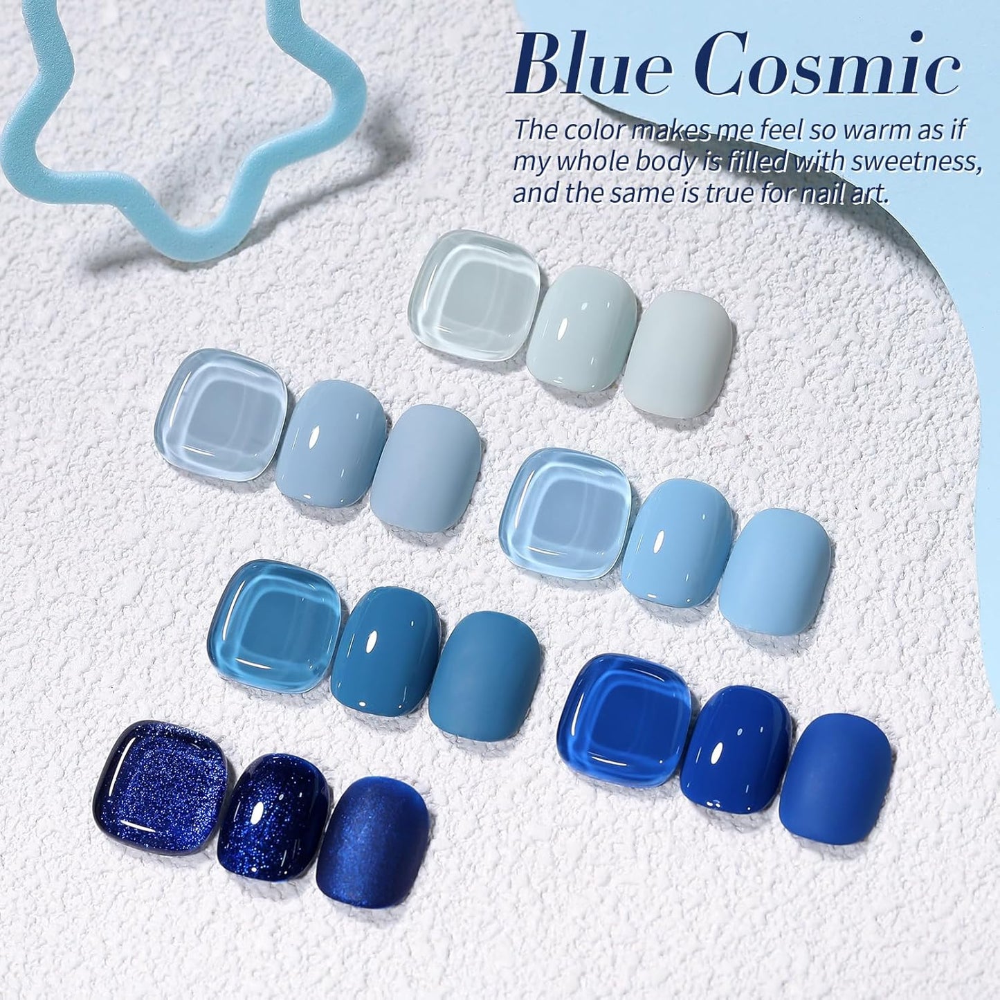 Born Pretty Blue Gel Nail Polish,Light Baby Sky Blue to Dark Navy Royal Shades 6 Colors Glitter Nail Gel Polish Kit Nail Art Manicure DIY Set Home and Salon Holiday Gifts