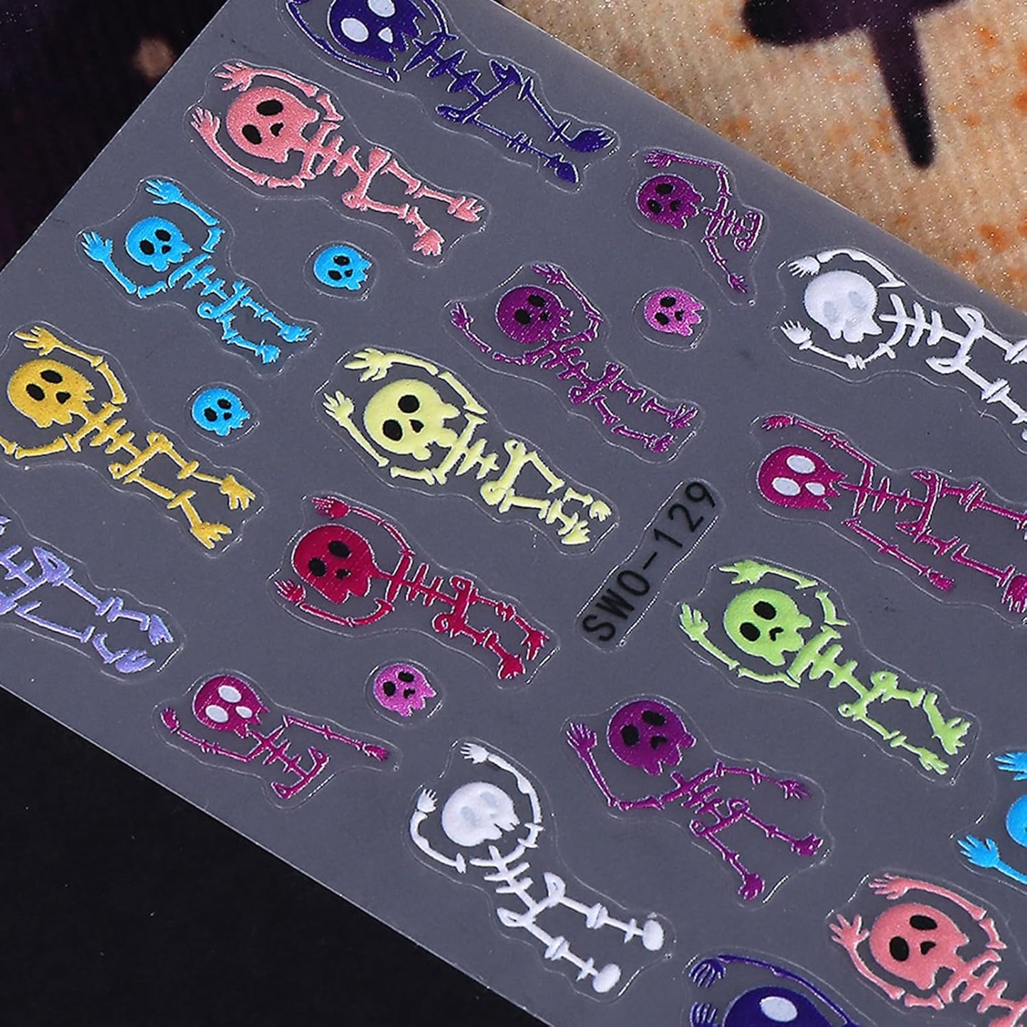 3 Sheets Halloween Skeleton Man Nail Art Stickers 5D Embossed Colorful Skull Nail Decals Funny Skeleton Bone Self-Adhesive Sliders Halloween Nail Art Supplies for Women Acrylic Nail Art Decorations