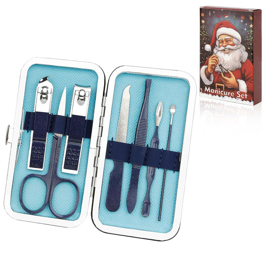 Manicure Set, Nail Clipper Set 7 in 1 Stainless Steel Nail Clipper Kit Manicure Kit Nail Clippers for Men Grooming Kit Pedicure Kit Fingernail Toenail Clippers for Men Women Husband Boyfriend, Blue
