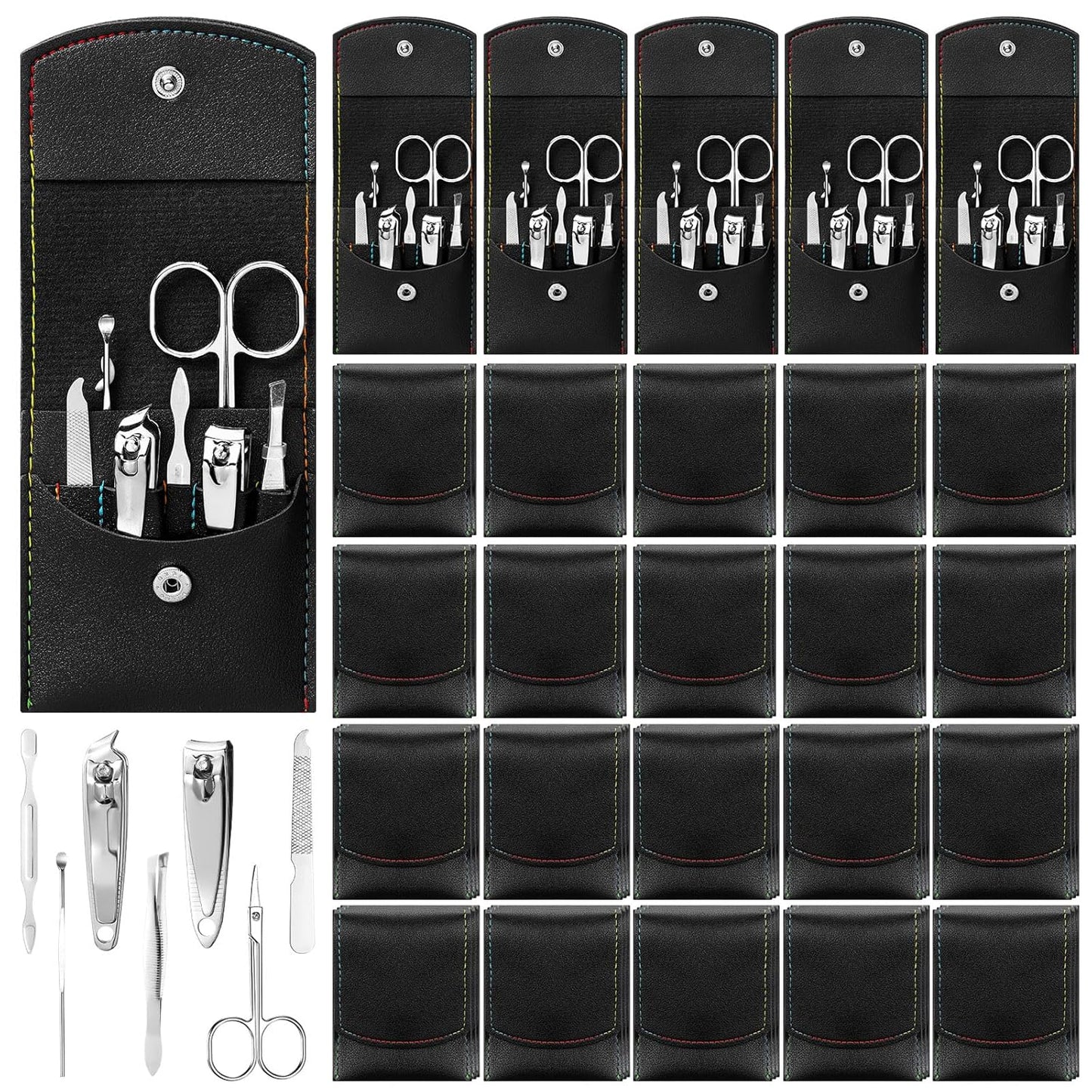 Geosar 50 Set Travel Manicure Kit Nail Clippers Pedicure Professional Nail Care Tools Stainless Steel Grooming Set with Portable Travel Case Gifts for Mother Father Men Women(7 in 1,Black)