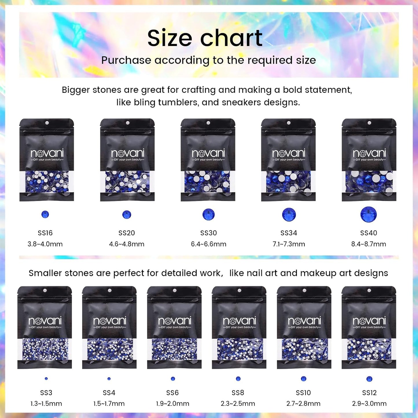 Novani Royal Blue Rhinestones, Flatback Loose Gemstones 288pcs Glass Crystal for Clothes Shoes Crafts Makeup Nail Art and DIY Decorations(SS30, Sapphire)