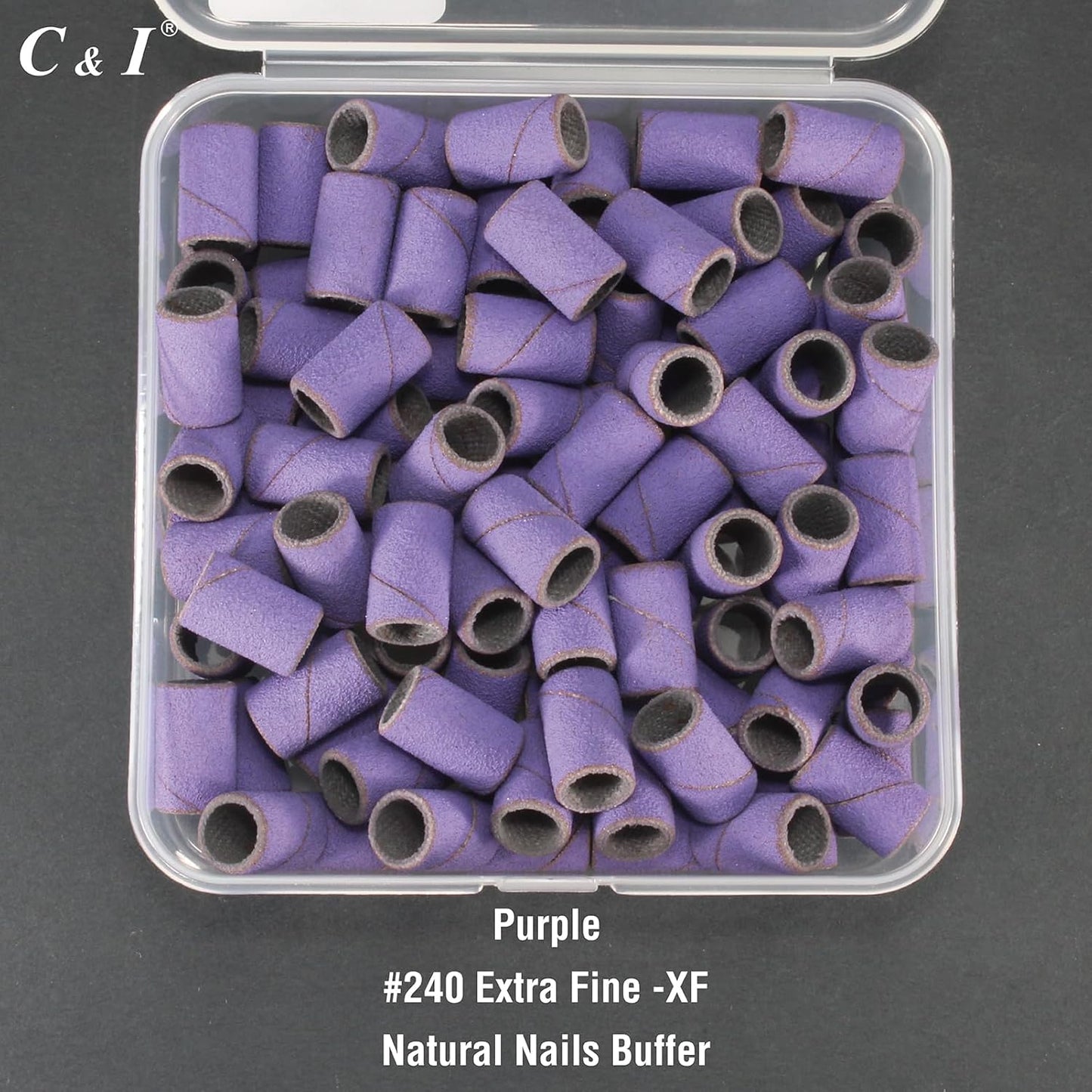 C & I Nail Sanding Bands 100 PCS Plus Upgrade Mandrel 1 PC, Nail Drill Bits for Acrylic Gel Nails Remove, Natural Nails Buffer for Nail Prep and Nail Shiner (Purple, #240 Extra Fine)