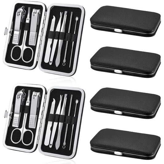 Hanaive 6 Set Manicure Set 48Pcs Nail Clippers Pedicure Kit 8 in 1 Stainless Steel Grooming Kit Professional Nail Care Tools with Luxurious Travel Case for Men Women Gift(Black)