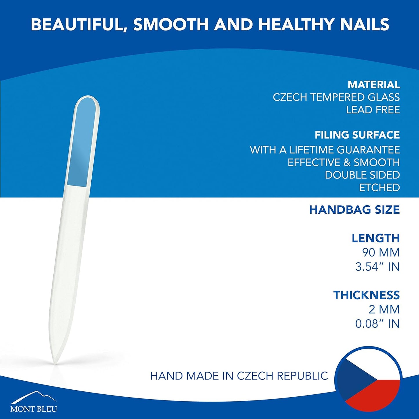 Color Crystal Nail File in Black Pouch - Small/Purse Size - Czech Tempered Glass - Handmade in Czech Republic