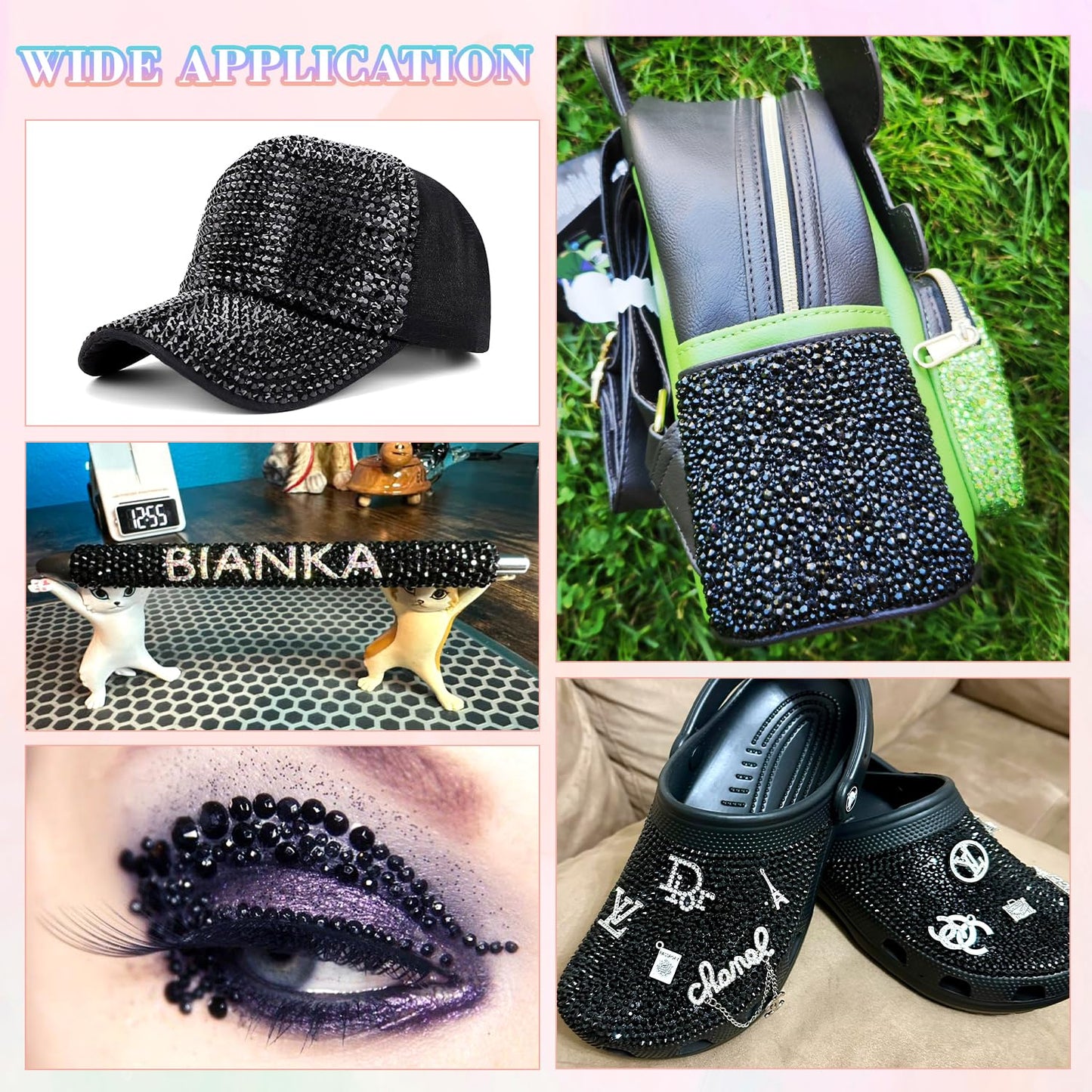 32000Pcs Resin Rhinestones for Bedazzling with 3Pcs B7000 Jewelry Glue, Black Flatback Gems Rhinestones for Crafting, Clothing Tumblers Mugs Shoes Fabric Decor Nail Art
