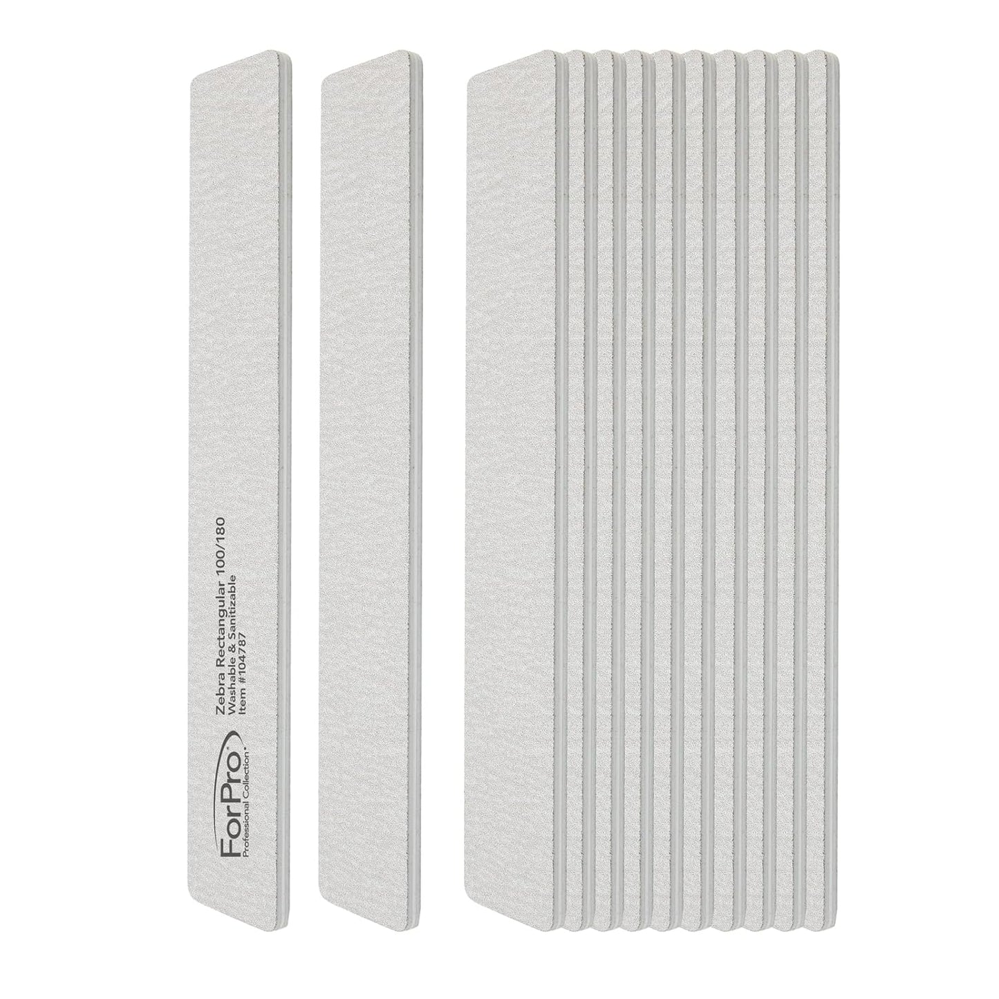 ForPro Professional Collection Rectangular Foam Boards, Zebra, 100/180 Grit, Double-Sided Manicure and Pedicure Nail Files, 7” L x 1.1” W, 12-Count