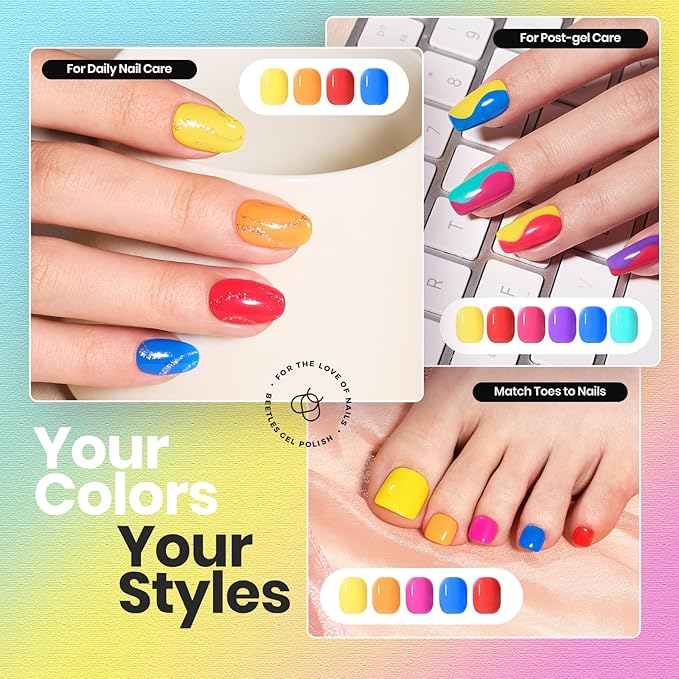 Beetles Neon Nail Polish Set - Quick Dry Nail Polish Kit 12 Colors Hot Pink Green Blue Yellow Red Regular Air Dry Fingernail Polish Pack for Women Christmas Gift Beetles Cocktails 12 Colors