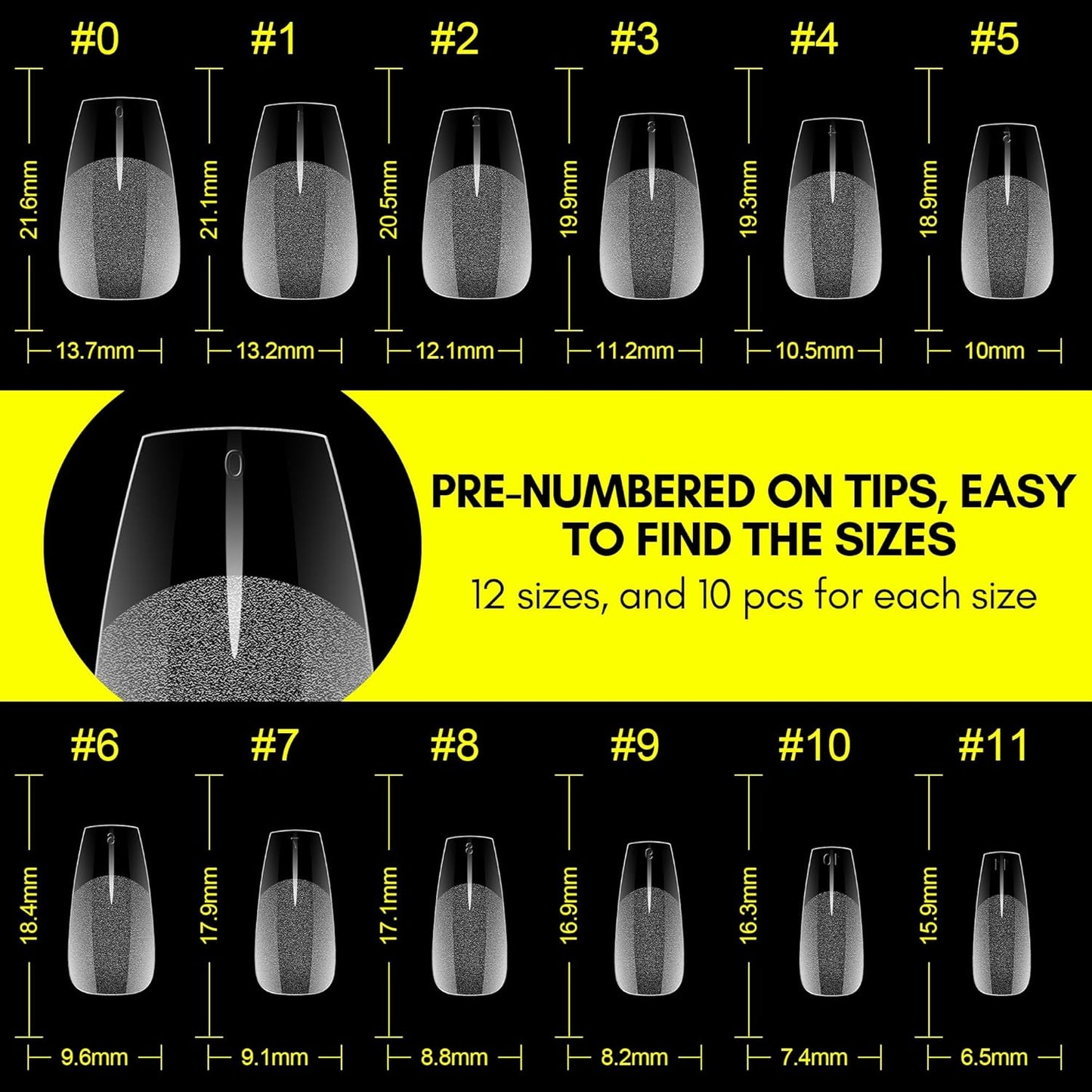 Makartt Coffin Fake Nail Tips: Medium-Short Full Cover Pre-shape Gel Nail Tips Half Matte Soft Clear Acrylic False Nails, 12 Sizes Press on Nail Extension DIY Salon Home Gifts for Women 120pcs