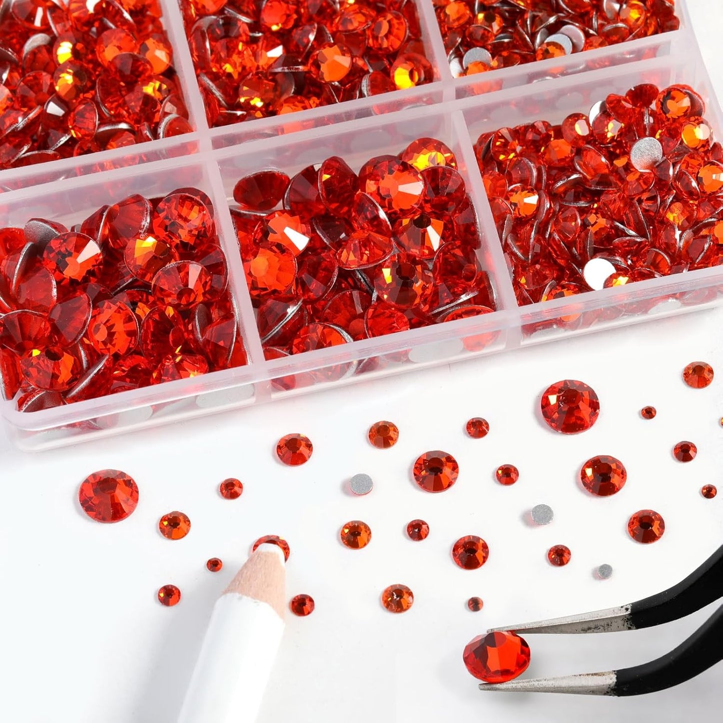 Beadsland 8300PCS Flatback Rhinestones, Orange Rhinestone Nail Gems Round Crystal Rhinestones for Crafts, Mixed 10 Sizes with Wax Pencil and Tweezer Kit, SS3-SS30, Hyacinth