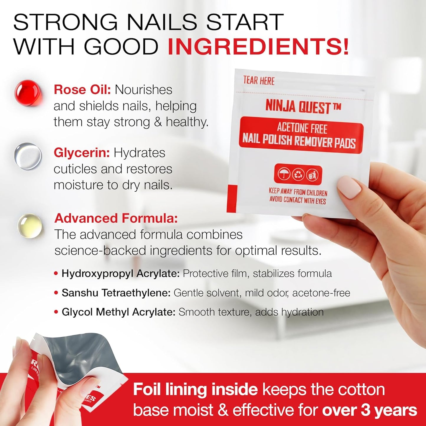 Nail Polish Remover Pads 100% Non Acetone - 200 Pack of Individually Wrapped Bulk Set Gel Nail Polish Remover Wipes - Fingernail Travel Kit to Clear Nail Polish for Home & Professional Removal
