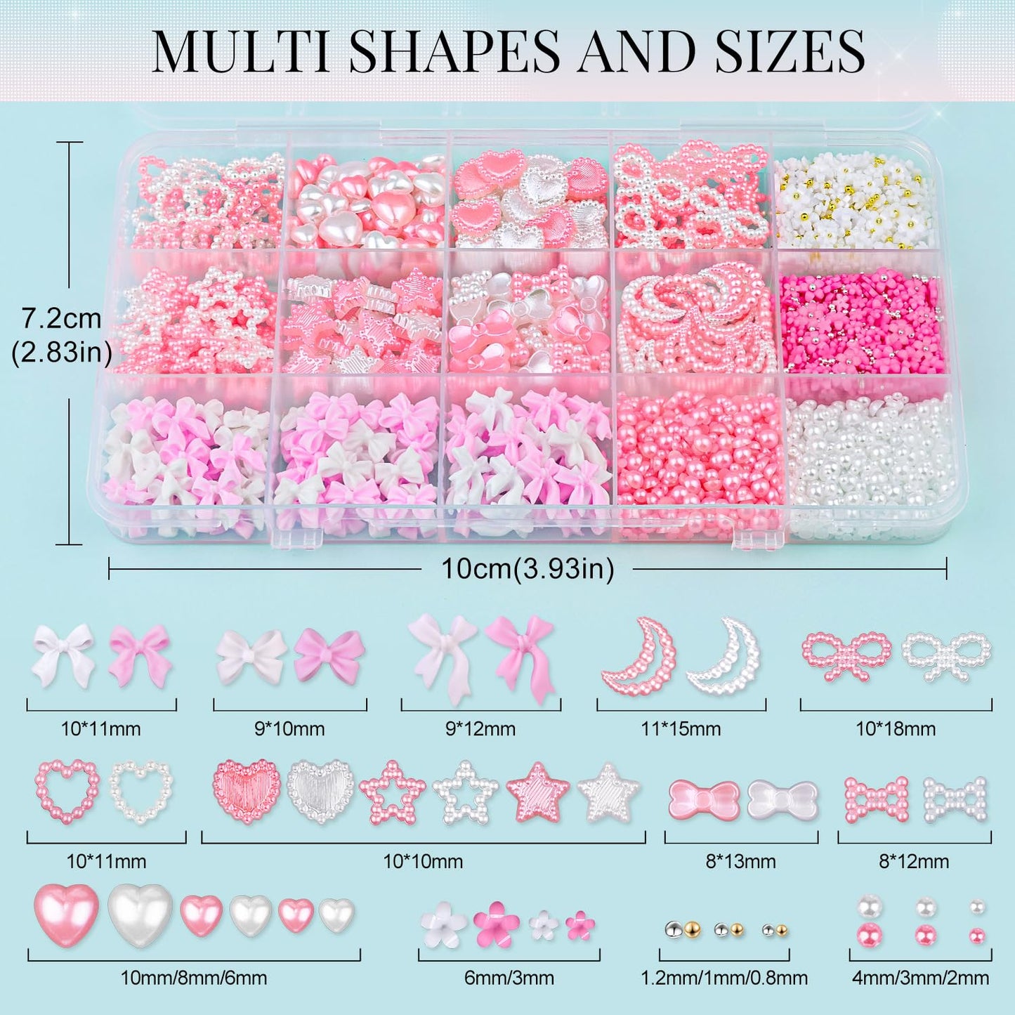 3D Nail Charms for Coquette Nails Design Set 2, Cute White Pink Nail Bows + Assorted Pearl Heart Star Moon Bowknot Nail Jewels + 3D Flower Charms and Nail Pearls, with Picker Tools for Nail Decor