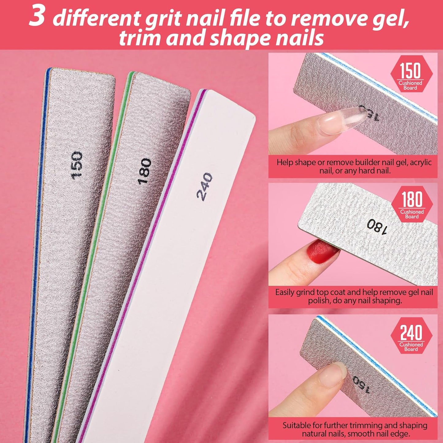 Teenitor 12pcs Nail Files and Buffers Set, Buffer Nail File 100/180 Fingernail Files for Women, Nail Buffer Block Emery Boards for Nails, 240 Grit Nail File