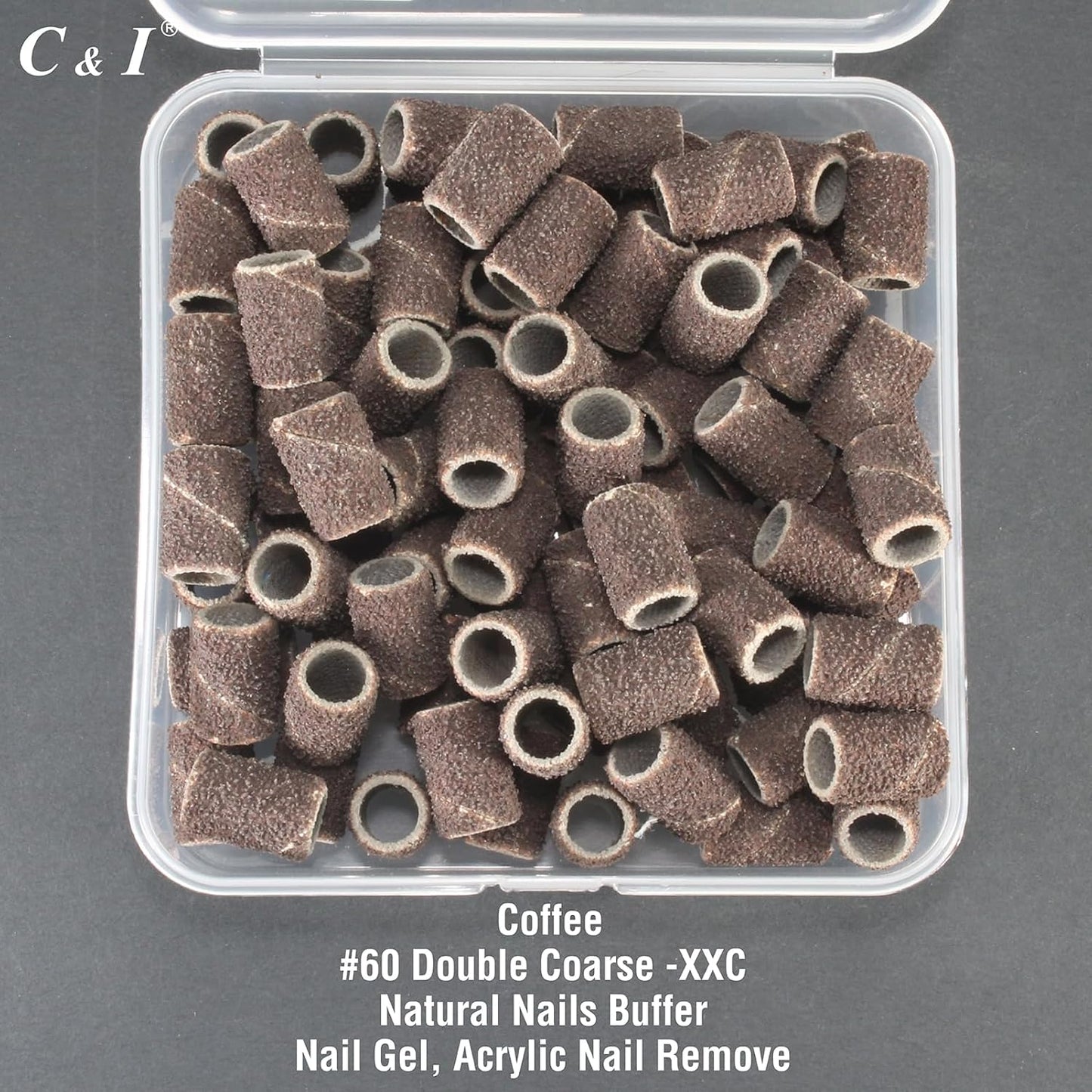 C & I Nail Sanding Bands 100 PCS Plus Upgrade Mandrel 1 PC, Nail Drill Bits for Acrylic Gel Nails Remove, Natural Nails Buffer for Nail Prep and Nail Shiner (Coffee, #60 Double Coarse)