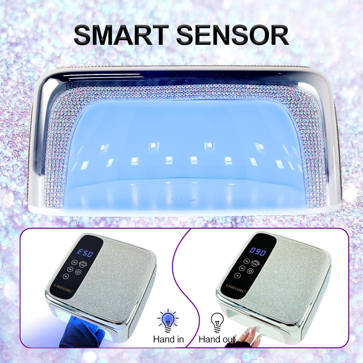 UV LED Nail Lamp Cordless, Professional UV Light for Gel Nail Polish, Fast Curing Lamp Nail Dryer with 4 Timers & LCD Touch Display, for Salon-Grade Gel Nails - Sparkling Diamond UV Nail Lamp (White)