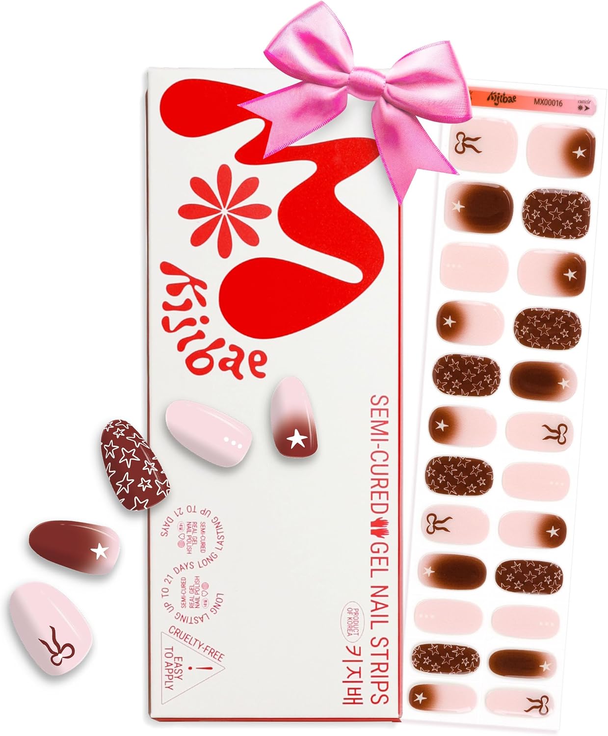 Semi Cured Gel Nail Strips - Trendy Nail Polish Wraps Works with Any UV Lamp - Long Lasting Easy Salon Manicure - 24pcs with 2 Prep Pads, Nail File & Cuticle Stick (Star Girl)