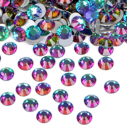 2880PCS Art Nail Rhinestones Non Hotfix Glue Fix Round Crystals Glass Flatback for DIY Jewelry Making with one Picking Pen (ss3 2880pcs, Green Volcanic)