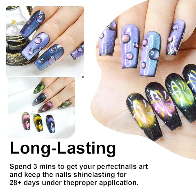 9D Cat Eye Gel Nail Polish, 7.5ml*6 with Magnets Stick, Galaxy Chameleon Effect Silky Cat Eye Nail Gel Soak Off Nail Art Salon Manicure Home Ladies Gift