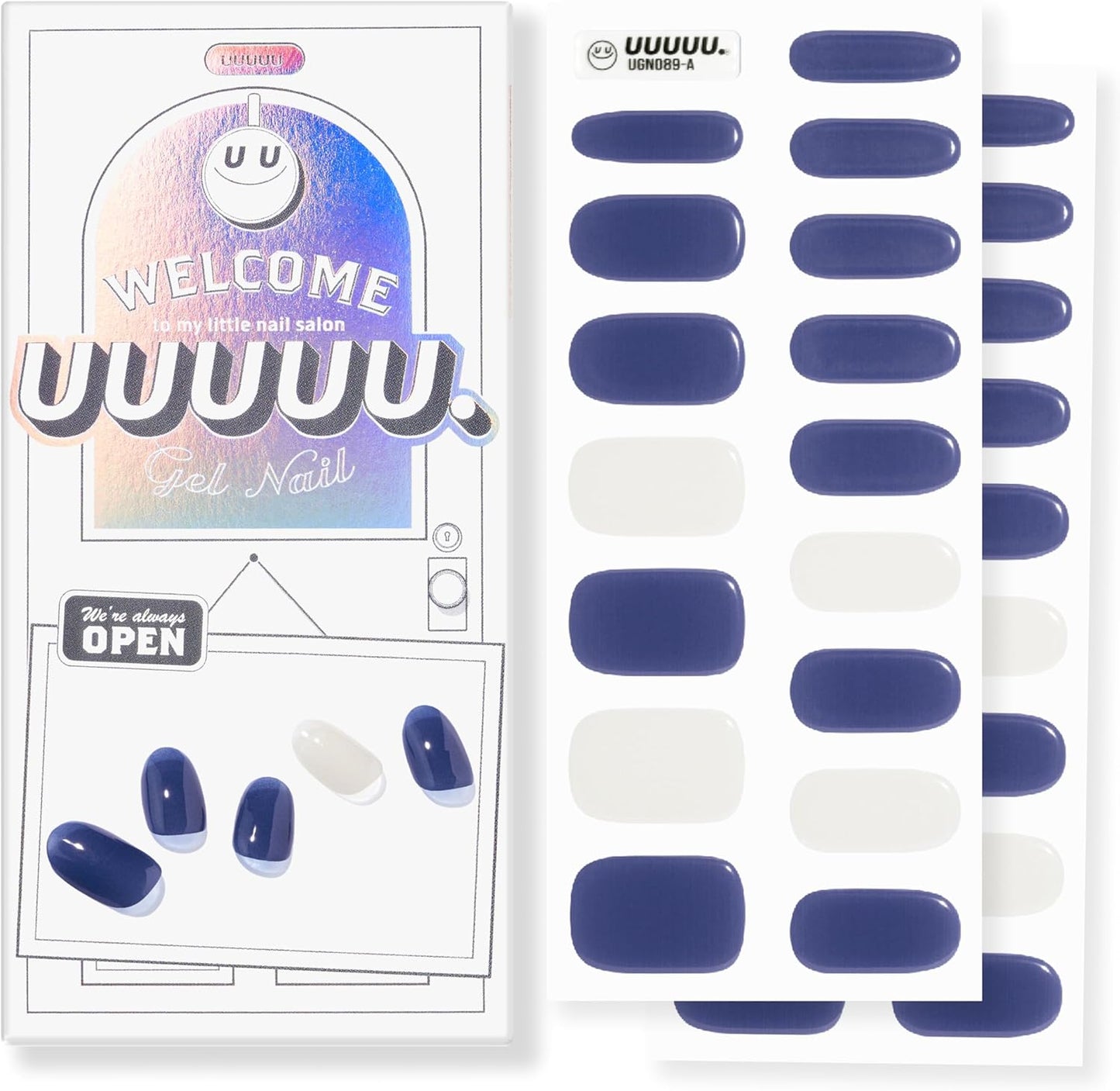 UUUUUU Semi Cured Gel Nail Strips | Salon-Quality | UV Free Gel Nail Wraps for Women | Easy Peel&Stick | Long-Lasting up to 14 Days | 28 Strips Set+File & Wipes | Gift-Ready (UGN089-Midnight)