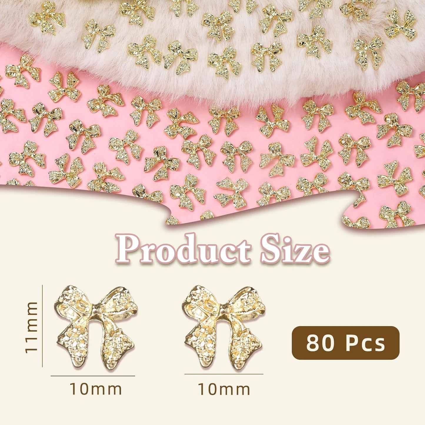 80 Pcs Gold 3D Bow Metal Nail Charm, Luxury Shiny Bows Nail Jewelry Charms for Alloy Nails, DIY Crafts