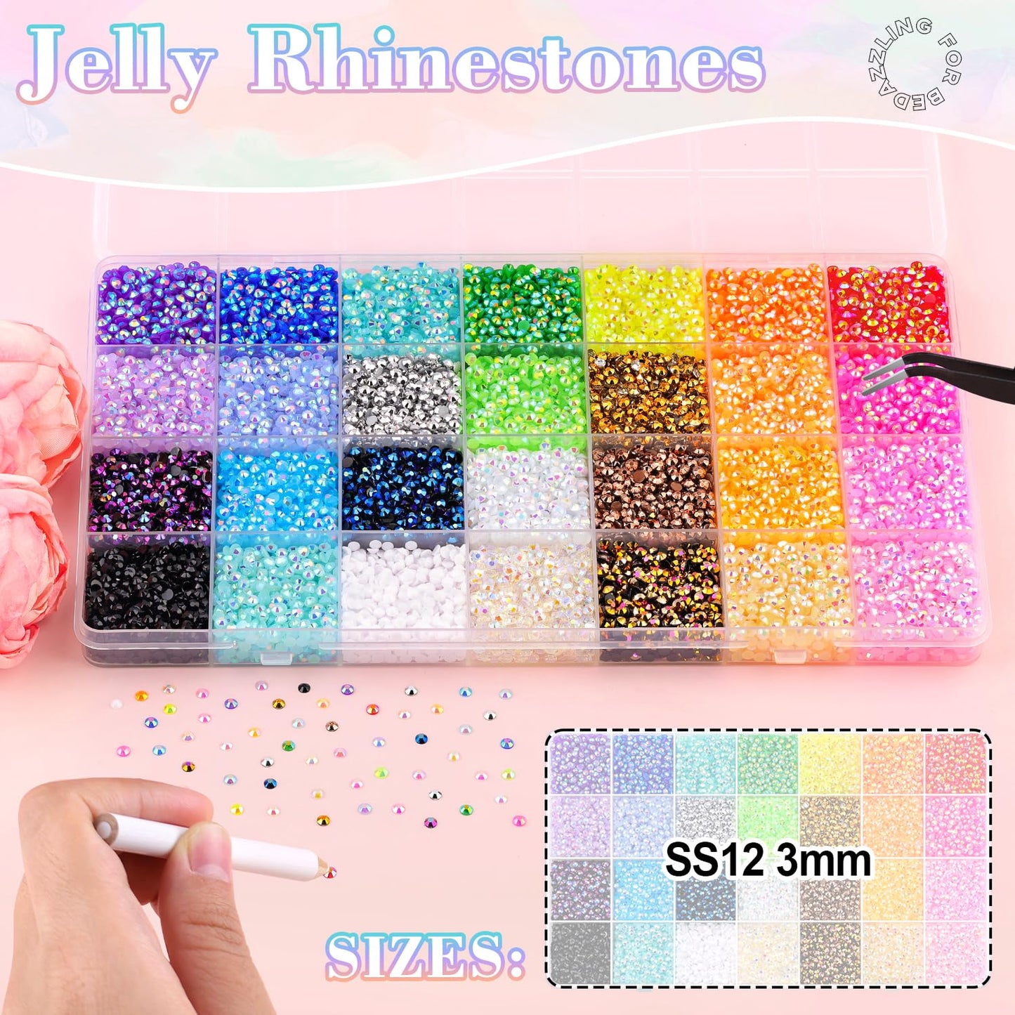32000Pcs Resin Rhinestones with B7000 Jewelry Glue for Crafting, Multicolors 3mm Non Hotfix Flatback Gems, Bedazzling Crystal for DIY Crafts Clothing Tumblers Mugs Shoes Fabric Decor Nail Art