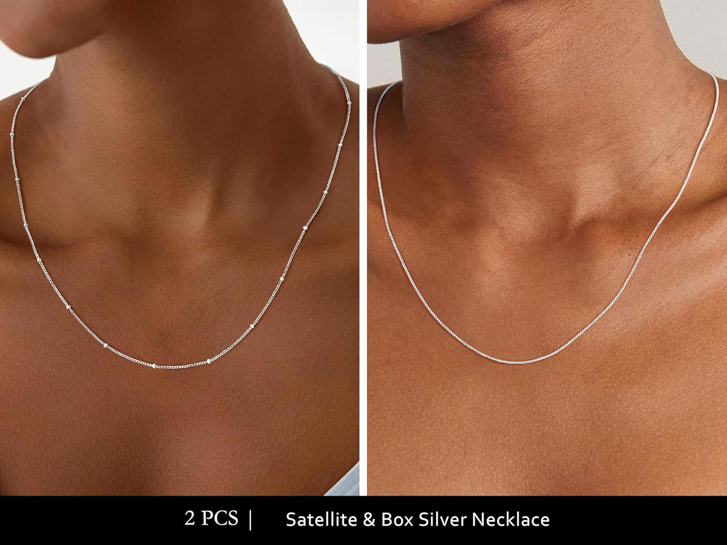 IIEFWELL S925 Sterling Silver Chain Necklace for Women - 1.2/0.8mm Satellite Bead Cable Box Chains Necklace Set, Hypoallergenic Sturdy Women's Chain Necklaces, 16/18/20/22 Inches Jewelry Gifts