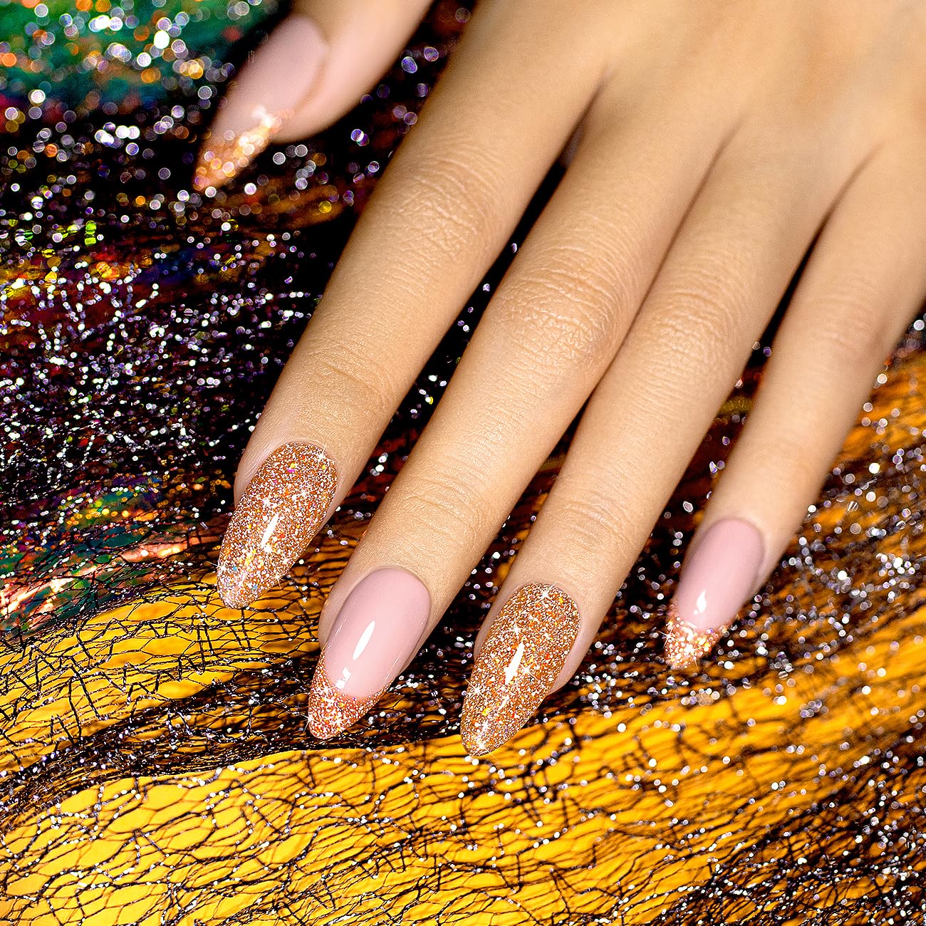 RARJSM Reflective Glitter Gel Polish Orange Sparkling Glitter Iridescent Shimmer Gel Polish Sparkle Glitters Gel Holographic Gelpolish Soak off Nail Art Manicure for Salon DIY at Home