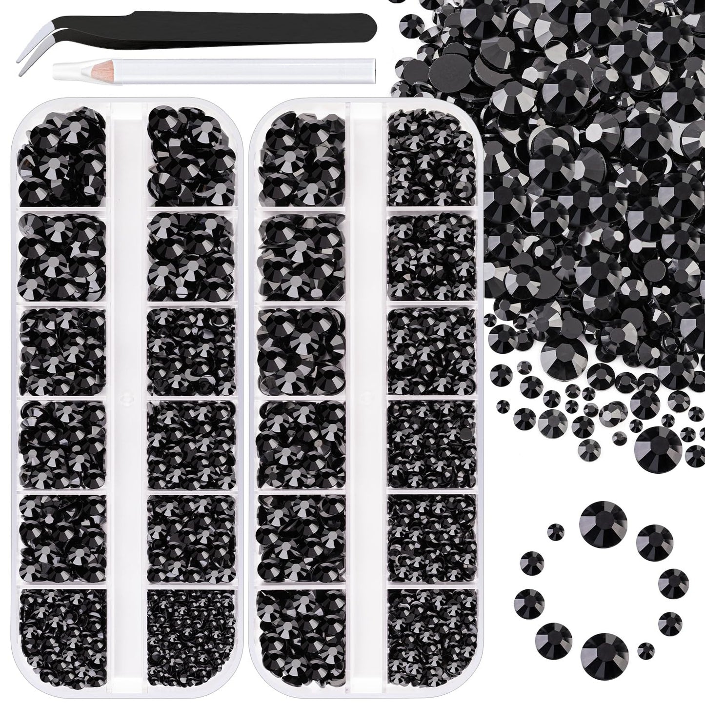 Resin Rhinestones for Crafting, 2 Boxes Black Flatback Crystals for Bedazzling Crafts DIY Nail Art Decoration, Non Hotfix Bulk Gems for Tumbler Shoes Clothing Fabric Face Makeup