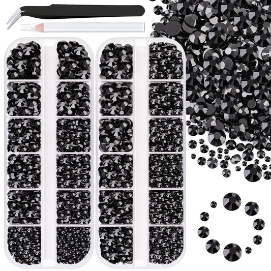 Resin Rhinestones for Crafting, 2 Boxes Black Flatback Crystals for Bedazzling Crafts DIY Nail Art Decoration, Non Hotfix Bulk Gems for Tumbler Shoes Clothing Fabric Face Makeup