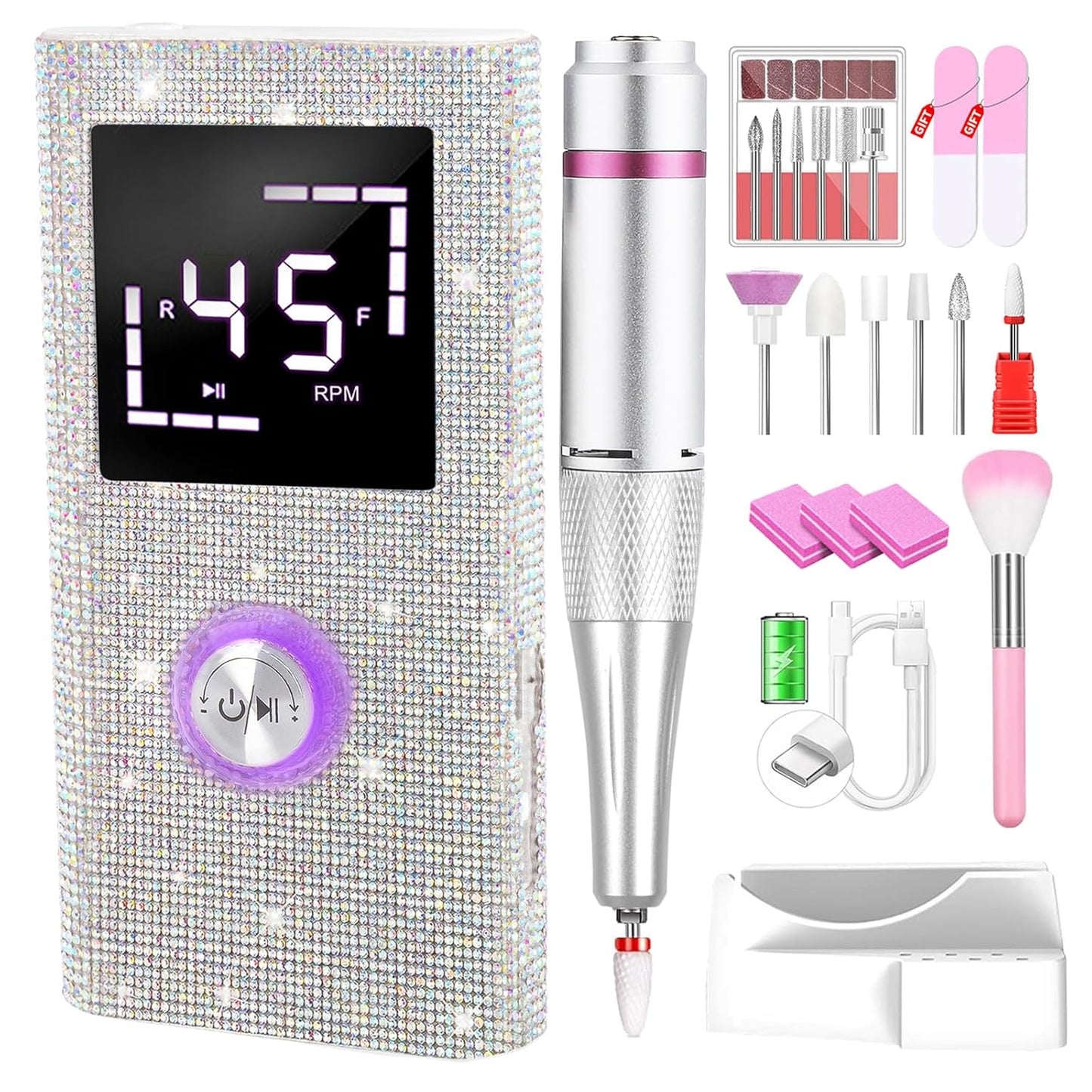 CozyZen Cordless Electric Nail Drill, 45000 RPM Rechargeable Diamond E-File, Portable & Low Noise for Acrylic/Gel Nails, Manicure & Pedicure - Professional & Home Use