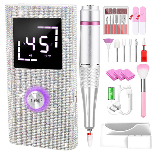 CozyZen Cordless Electric Nail Drill, 45000 RPM Rechargeable Diamond E-File, Portable & Low Noise for Acrylic/Gel Nails, Manicure & Pedicure - Professional & Home Use