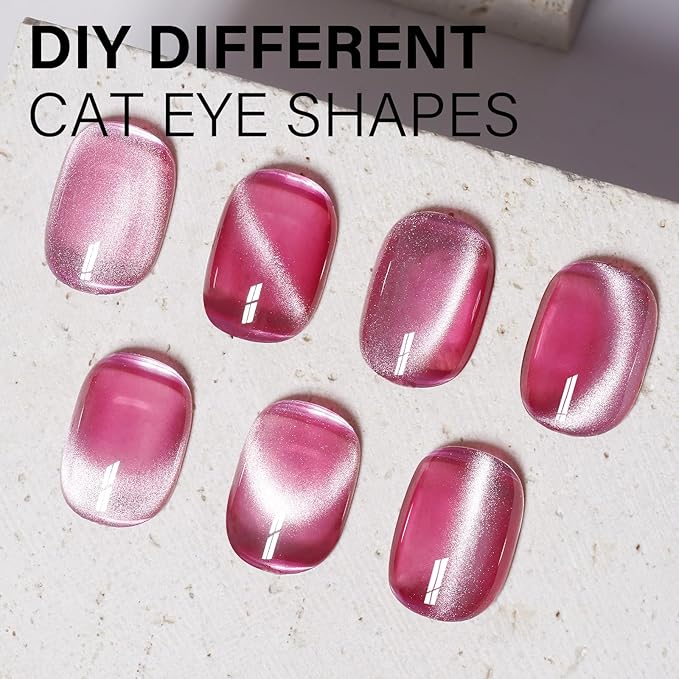 AILLSA Cat Eye Gel Nail Polish Pink Rose Glitter Crystal Polish with Magnet, Nude Burgundy Sparkle Nail Polish Reflective Translucent Jelly Color U V Magnetic Gel Salon DIY at Home 0.5 OZ GF20