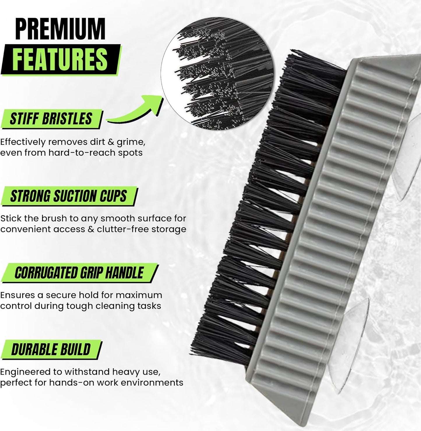 Grip Clean Nail Brush for Cleaning Fingernails – Heavy Duty Nail Brush with Extra Stiff Bristles - Fingernail Brush & Nail Scrubber Brush with Suction Cup Backing for Men & Women - 1 Pack