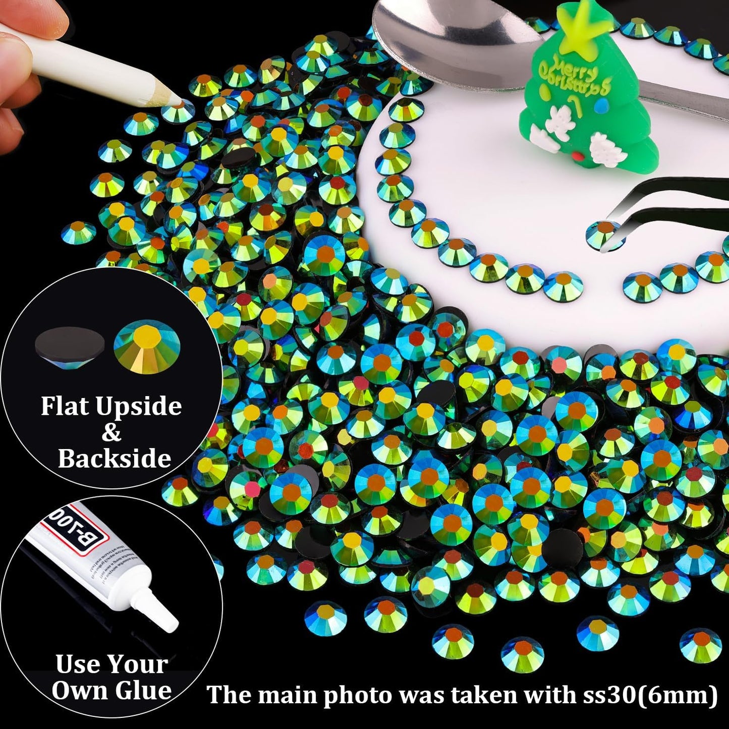 2000pcs 6mm Resin Rhinestones Bulk, Emerald Black AB Flatback Round Jelly Rhinestones Non Hotfix Crystal Gems Large Quantity Wholesale for DIY Crafts Clothes Face Makeup Manicure