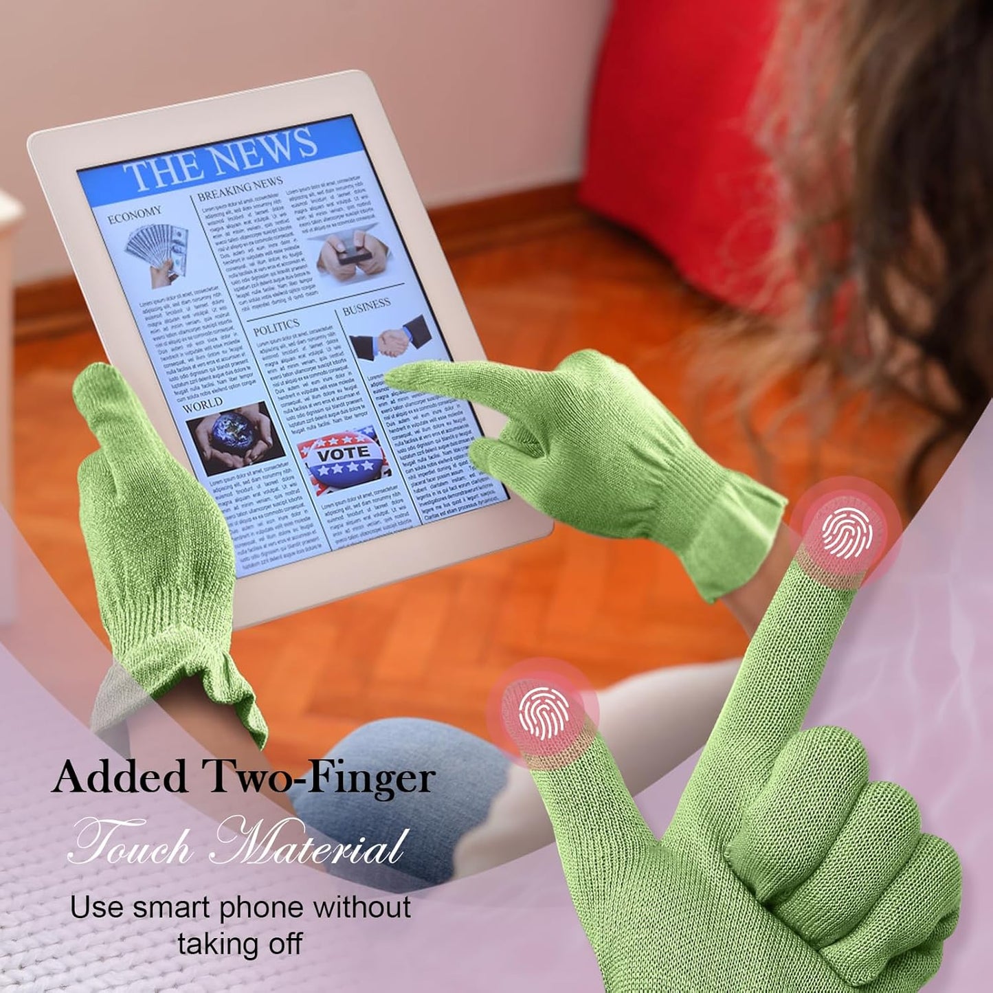 MIG4U Moisturizing Beauty Gloves Touchscreen Overnight Sleeping Glove for Women Dry Hands, Nighttime Lotion, Eczema, SPA, Cosmetic Treatment, Apple Green 3 Pairs Size L/XL
