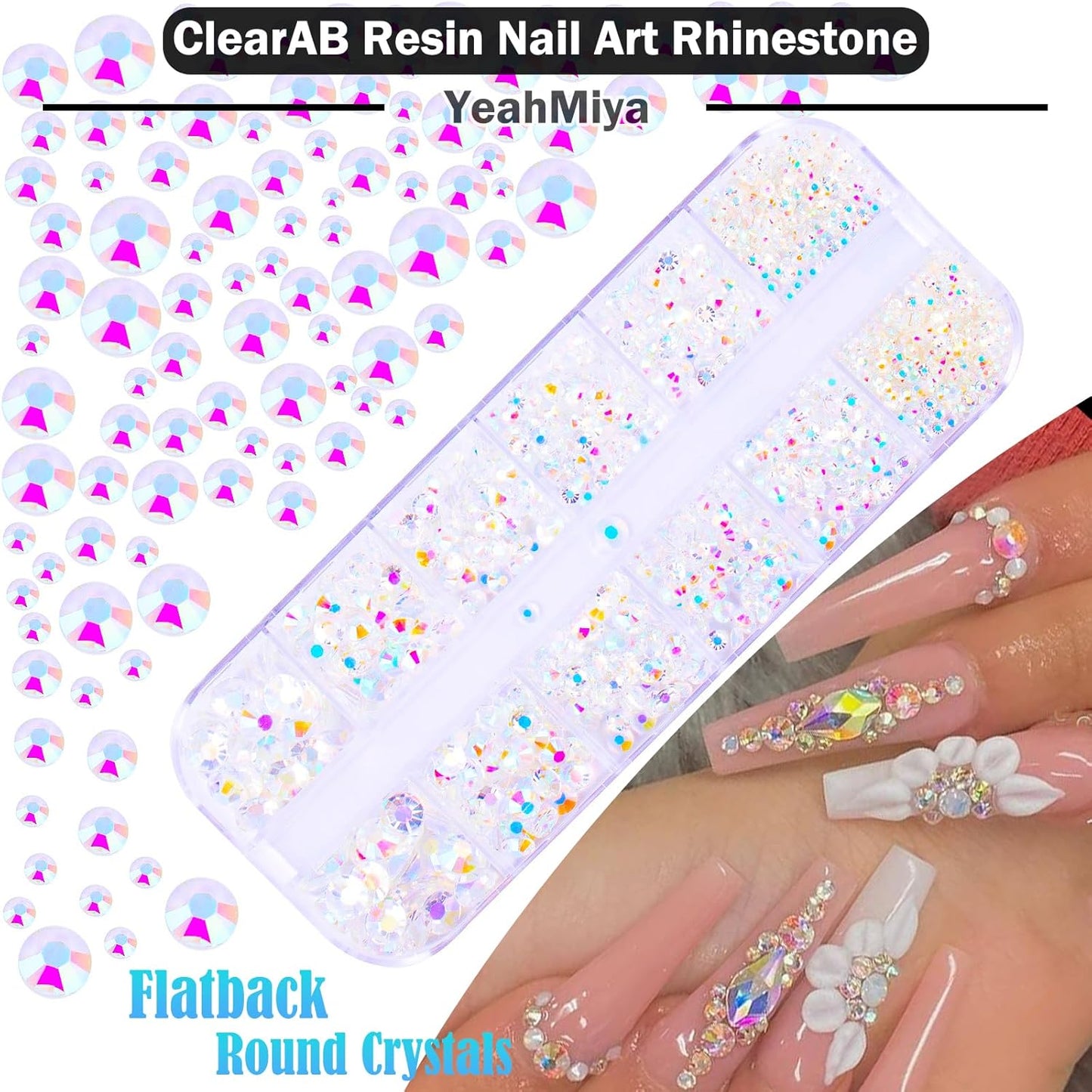 Mixed 3D Nail Charms and Rhinetones, Color Flower Bow Star Nail Art Charms,Half Round Pearl Flatback AB Nail Gems,Gold & Silver Nail Studs,Gravel Diamond Manicure Kit DIY Nail Art Supplies Accessories