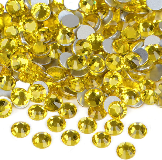 1440PCS Art Nail Rhinestones Non Hotfix Glue Fix Round Crystals Glass Flatback for DIY Jewelry Making with one Picking Pen (ss16 1440pcs, Citrine)