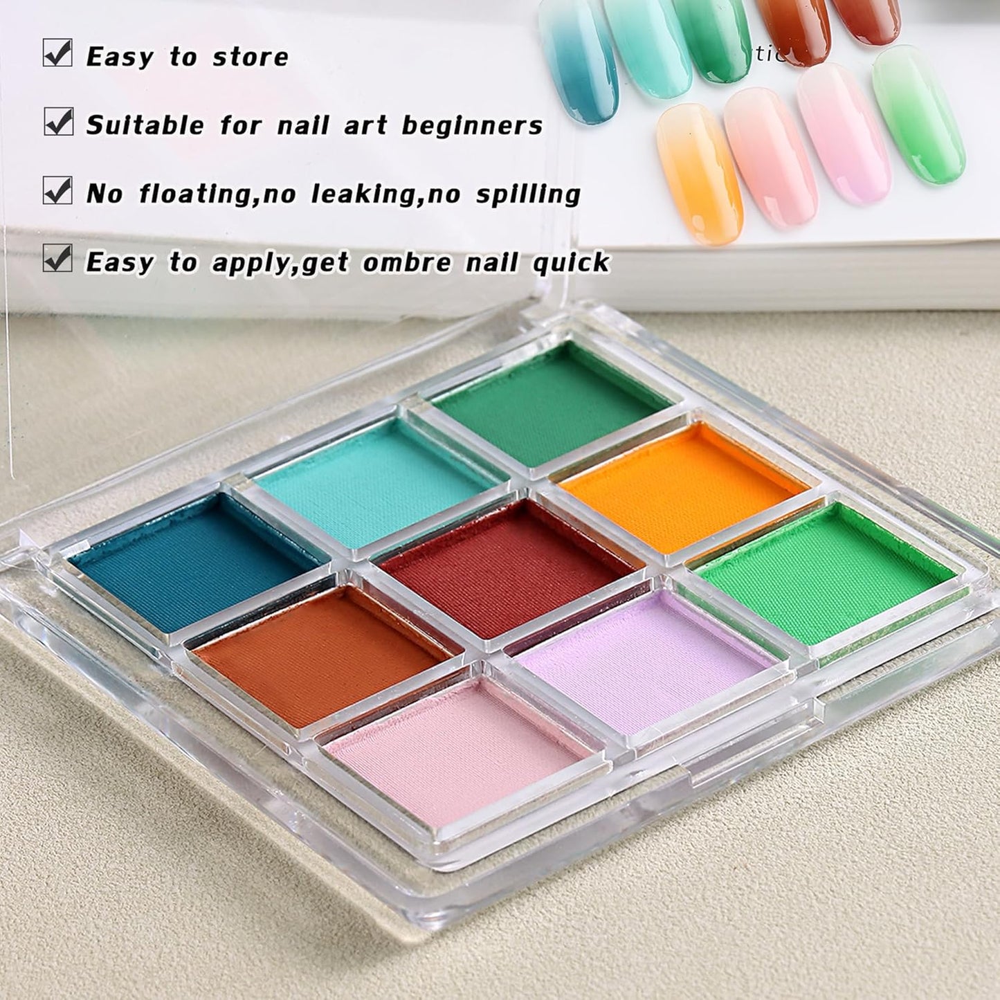 Nail Pigment Palette 9 Colors Gradient Ombre Nail Powder Set for DIY Manicure Beginners - Perfect Nail Design with Ultra Fine Powder - Includes 5 Sponge Sticks 1 Brush #07
