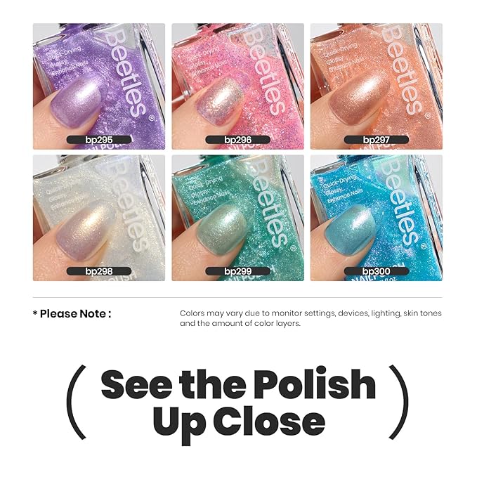 Beetles Pearl Nail Polish Set, 6 Colors Dreamy Pastel Quick Dry Nail Polish Kit, Glitter Long Lasting Shine DIY Manicure Gift for Women Girl Christmas Nail Art