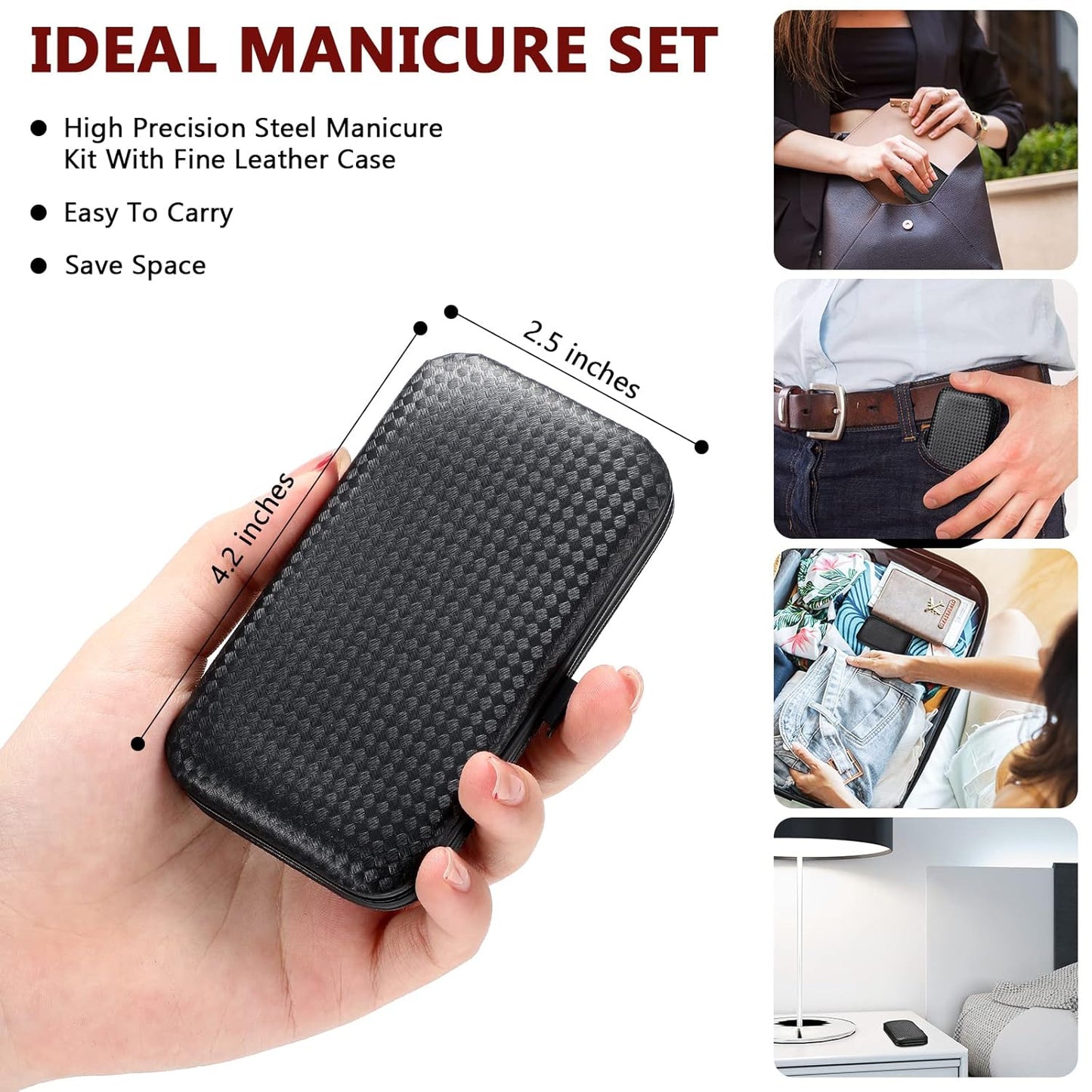Geosar 12 Sets Manicure Set Nail Clippers Pedicure Kit 8 in 1 Grooming Stainless Steel Kits Nail Care Tools with Travel Case Xmas Gifts for Men Women(Red Background)