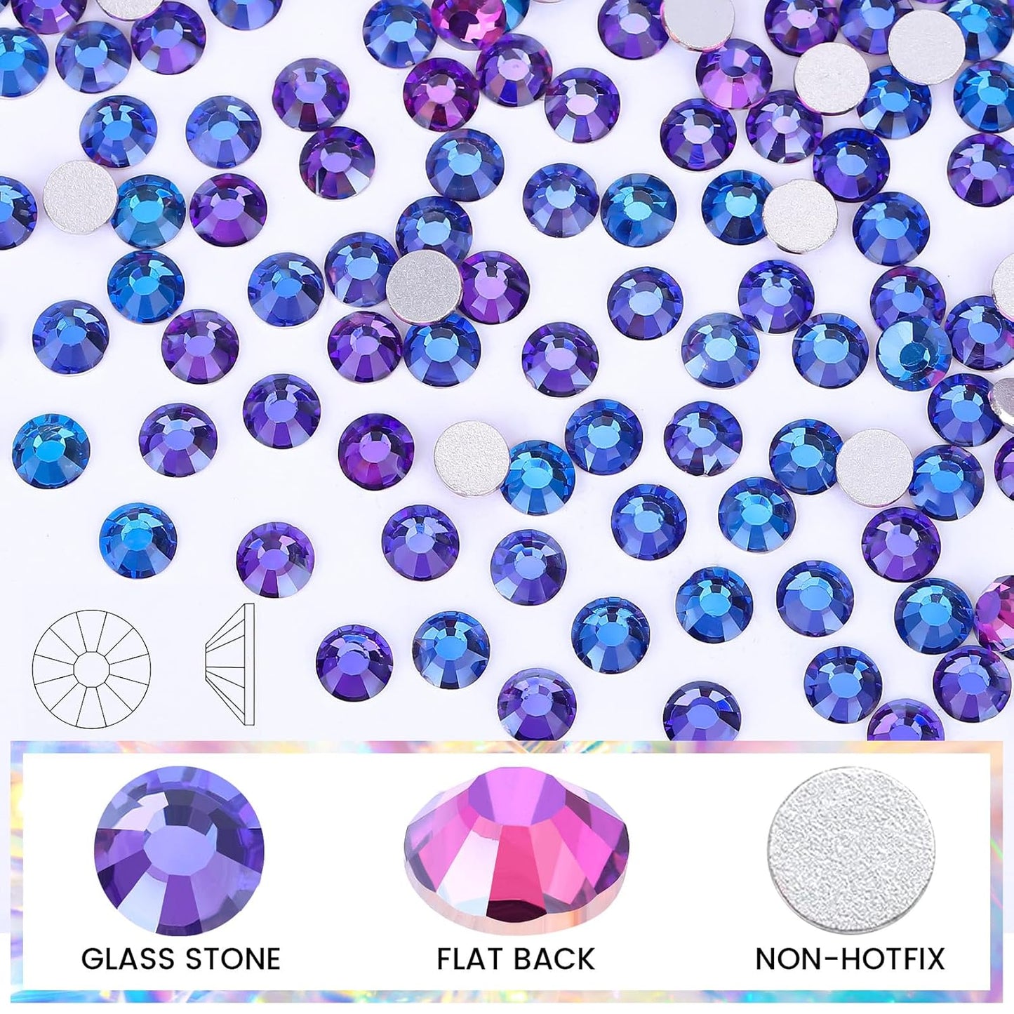 Novani Purple Rhinestones 3000Pcs Flatback Crystal Round Loose Gemstones Glass Rhinestones for Crafts Makeup Nail Art Clothes Shoes DIY Decorations(SS8, 2.3-2.5mm,Purple Velvet)