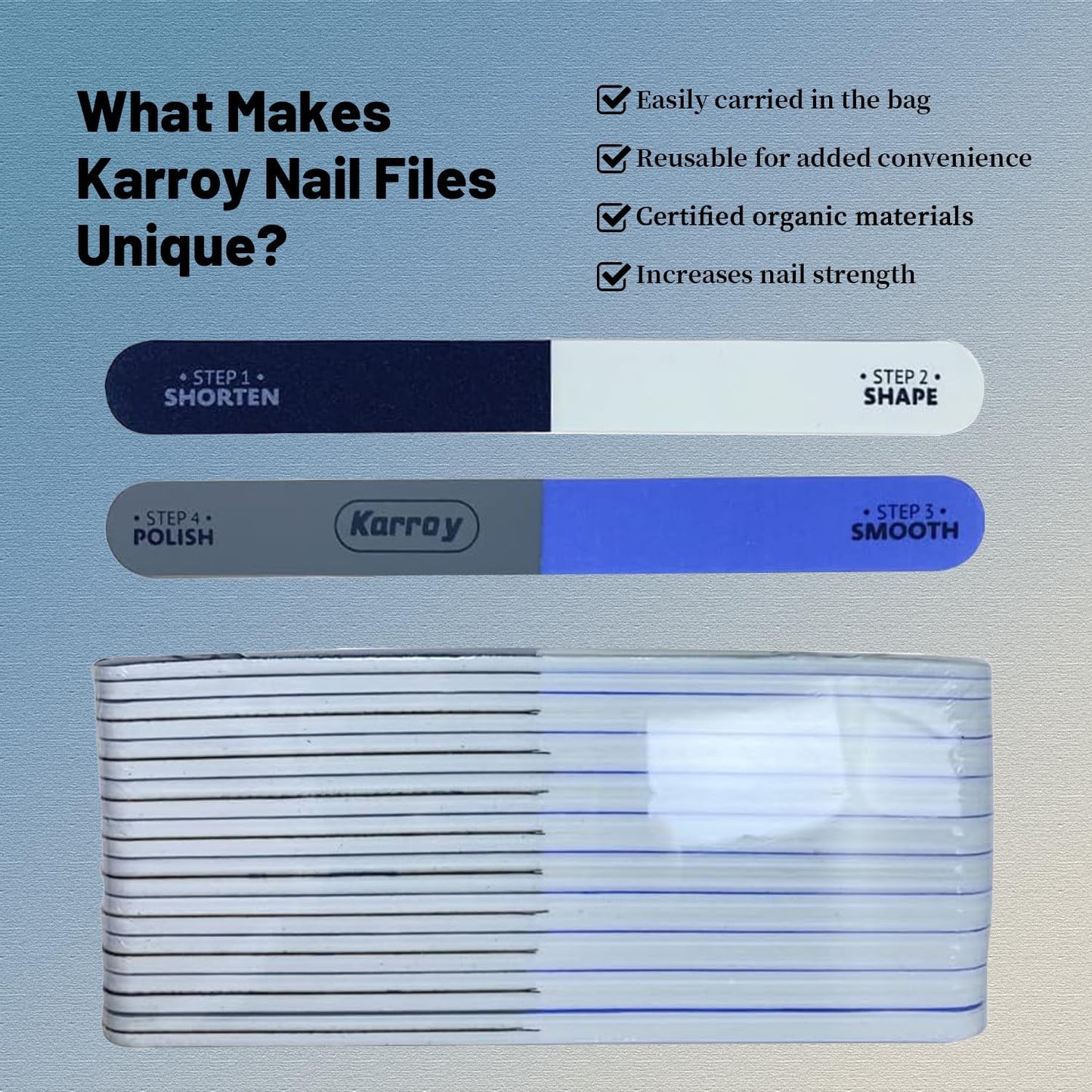 Nail File and Buffer for Natural Nails Dual Sided 4 Steps Shorten-Shape-Smooth-Polishing Nail Tools 20pcs