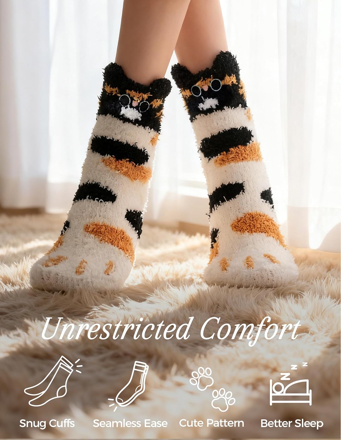 TEHOOK Warm & Cozy Gifts for Women, Stocking Stuufers, Fluffy Fuzzy Plush Sleeping Slipper Socks - Soft Warm Fabric