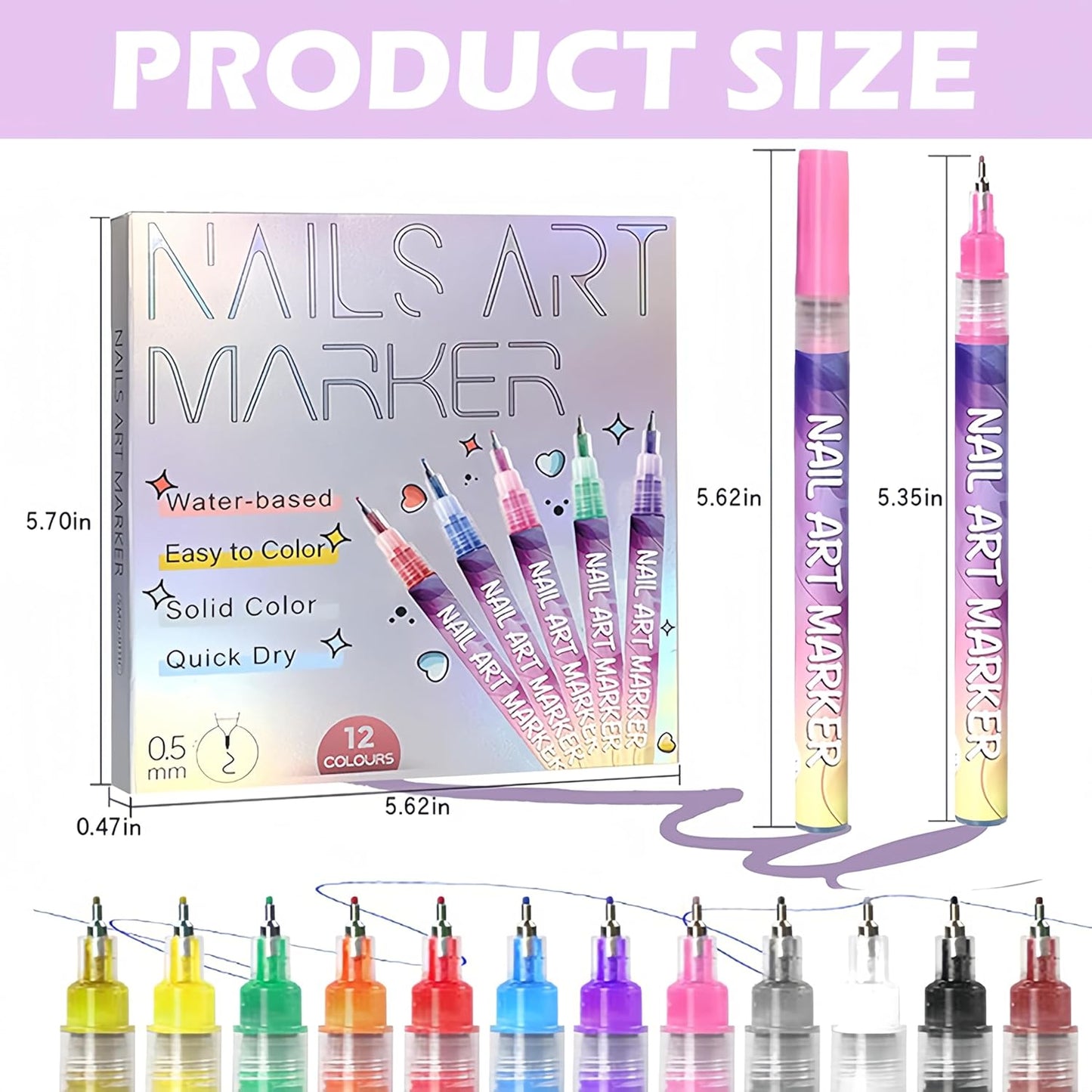 12 Colors Nail Art Pens Set,Upgraded Nail Art Markers for Art Design Acrylic Paint Marker,3D Polish Pencil for Gel Nails,Quick Drying Waterproof DIY Pen for Home & Salon Manicure Tools (24 Pcs)