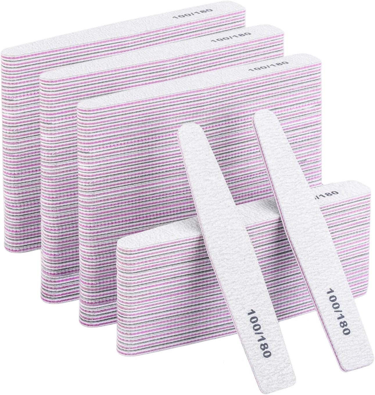 BTYMS 100 Count 100/180 Grit Nail Files for Acrylic Nails, Double Sided Emery Boards Reusable Nail Buffing Files