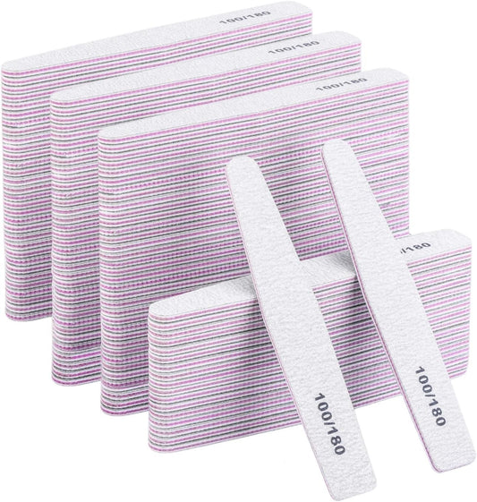 BTYMS 100 Count 100/180 Grit Nail Files for Acrylic Nails, Double Sided Emery Boards Reusable Nail Buffing Files