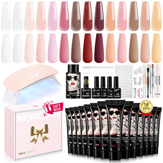 Morovan Poly Gel Nail Kit: All-in-One Beginners Practice Set With Mini Lamp & Slip Solution For DIY Nail Extension Gel Kit Starter At Home User Friendly & Salon Results Path From Beginners To Master