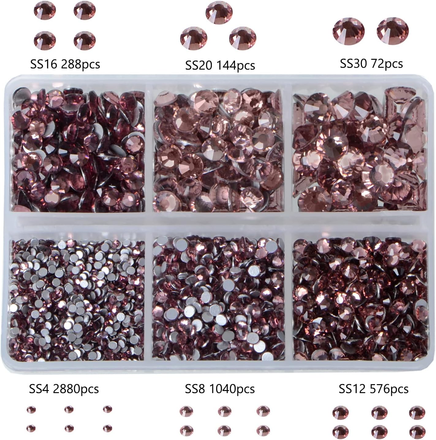 Bymitel 5000 Pieces 6 Mixed Sizes Glue Fix on Glass Rhinestones Round Crystal Gems Flatback for DIY Jewelry Making with one Picking Pen(6-Sizes 5000PCS, Lt. Amethyst)
