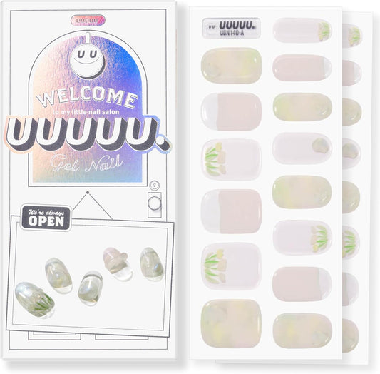 UUUUUU Semi Cured Gel Nail Strips | Salon-Quality | UV Free Gel Nail Wraps for Women | Easy Peel&Stick | Long-Lasting up to 14 Days | 28 Strips Set+File & Wipes | Gift-Ready (UGN140 Dear Jane)