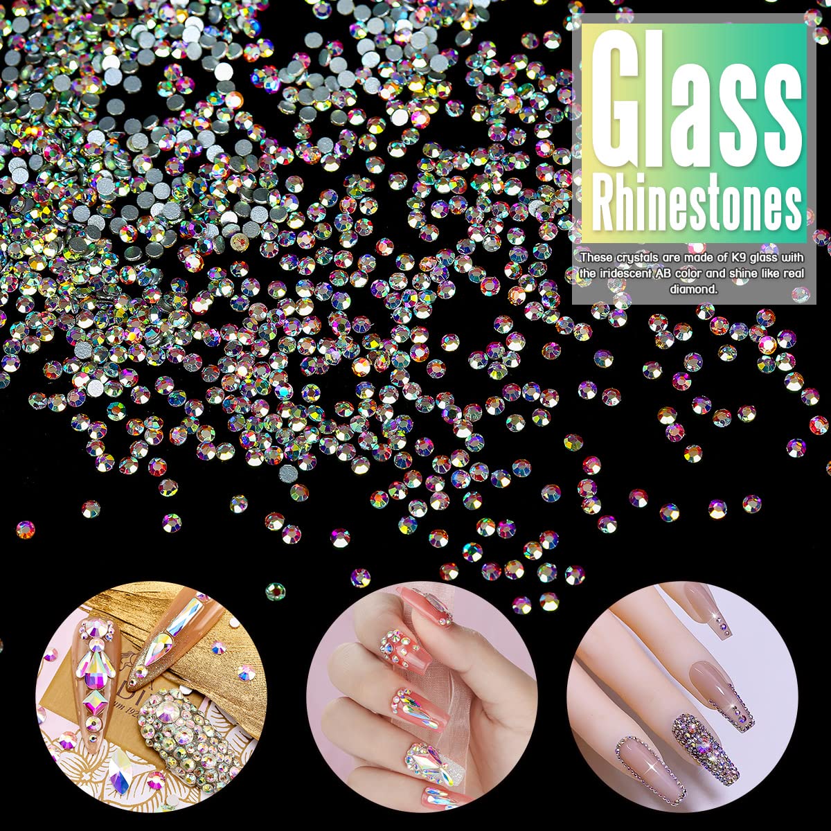 5760 Pieces Flatback Rhinestones for Nails 1.2MM Nail Rhinestones Gems Jewels Diamond Glass Mini AB Crystal Gemstones Bling Stones for Crafts Makeup Face Eyes