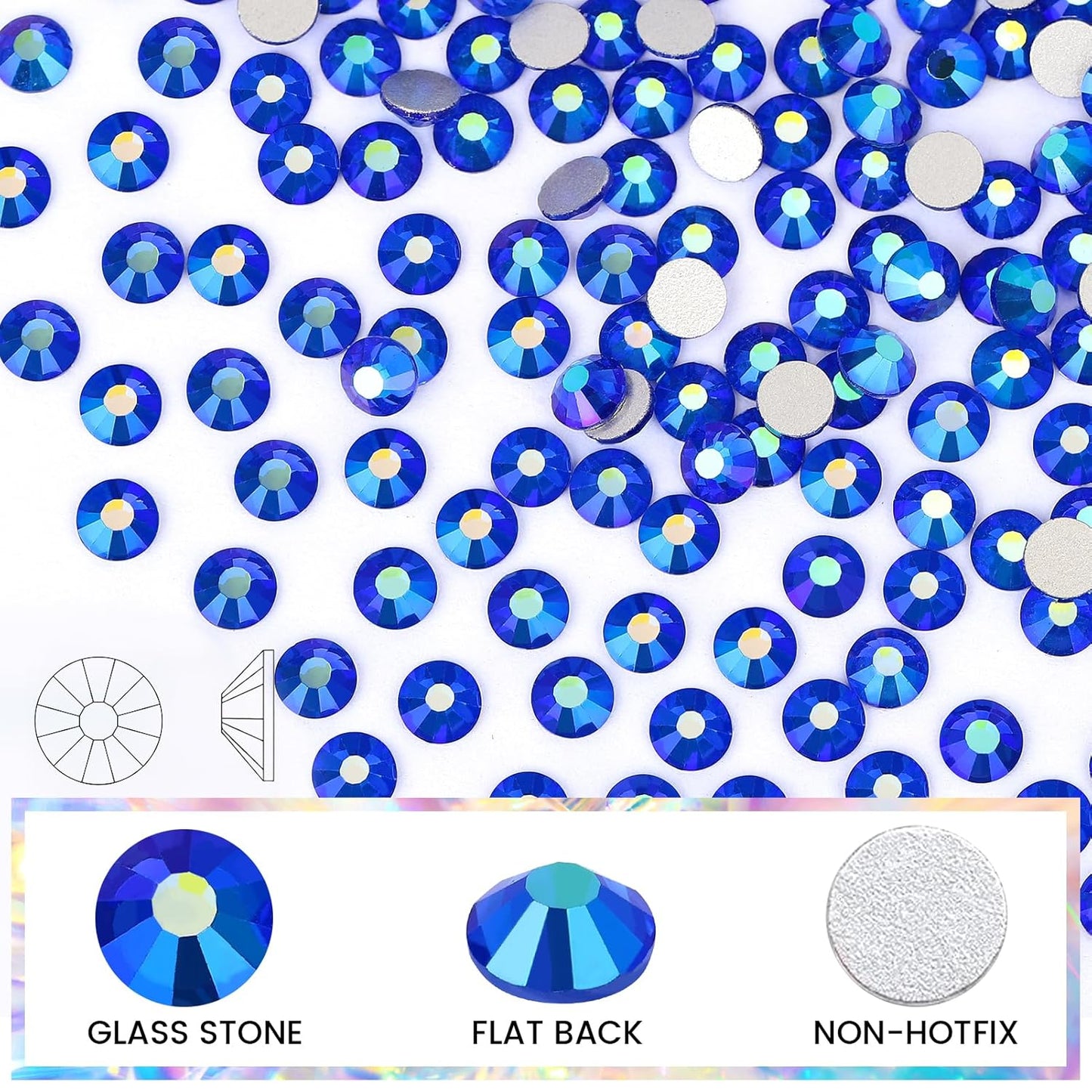 SS12 Rhinestones Crystals for Crafts, Nail Art, Makeup Bags, Shoes Decoration - Flatback Glass Gems, 1440pcs Sapphire AB